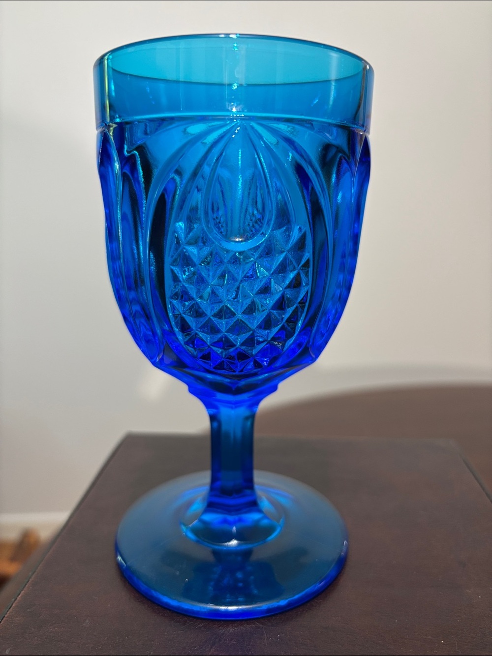 Vintage Fenton Pineapple Colonial Blue Glass Water Goblet MCM